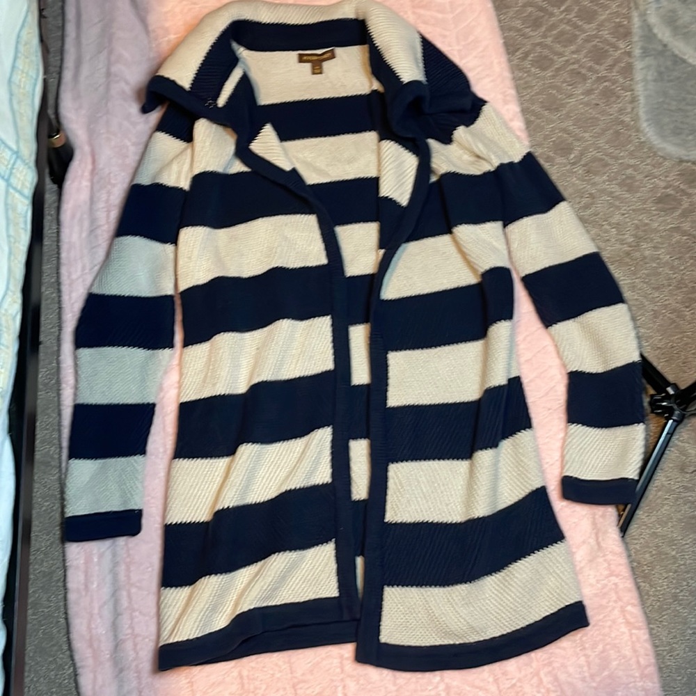 Hive&Honey Navy/Tan Striped Knit Cardigan XS/M